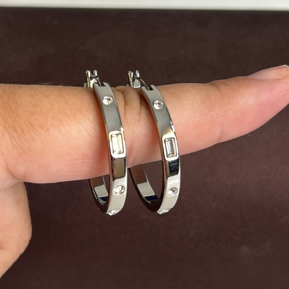 Coach Silver Hoop Earrings with Rhinestones - Picture 1 of 6